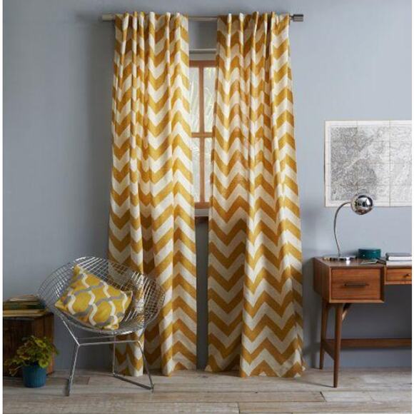 West Elm Avec Motifs Zigzag Window Panel 100% Cotton 48" x 84" Hidden Tab -Qty 2 - Picture 2 of 7